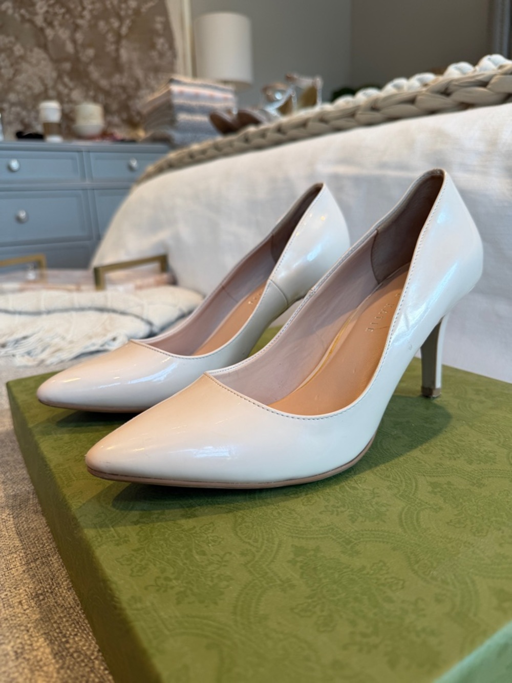 Kelly & Katie Nude Patent Pointed-Toe Pumps